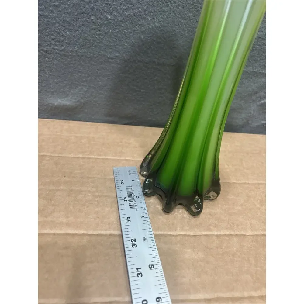 Pier 1 Imports Yellow Green White Hand Blown Glass Tulip Vase 11.75